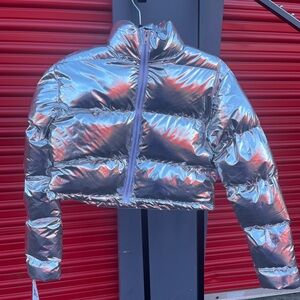 Silver puffer jacket
